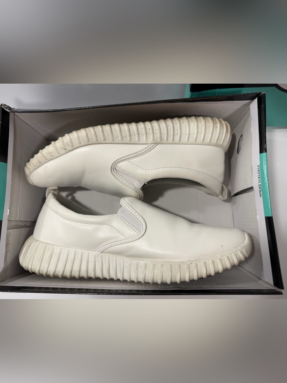 Savvy White Slip-On Sneakers with Teal Box - Picture 3 of 9